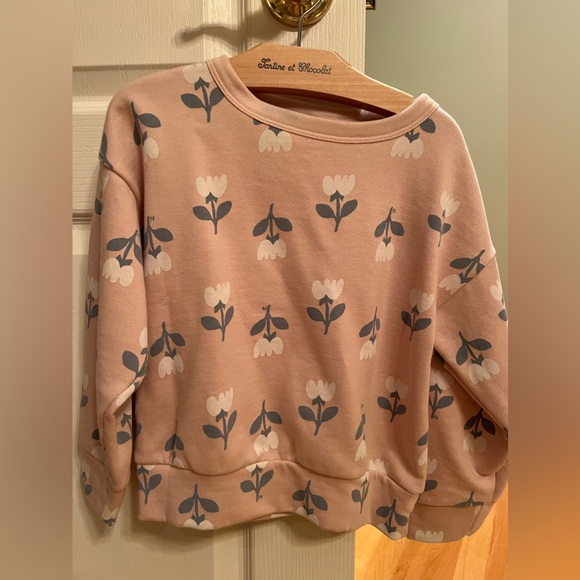 PETIT BATEAU Girl SWEATSHIRT SALINE PINK WITH FLOWER PRINT - Picture 1 of 6